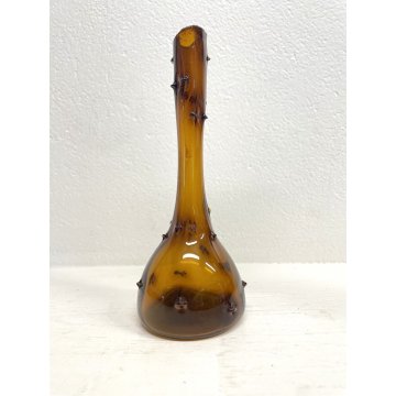VASO BOTTIGLIA VINTAGE VETRO Murano COLOR AMBRA 24,5 cm/h BRUTALISTA ANNI '70