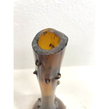 VASO BOTTIGLIA VINTAGE VETRO Murano COLOR AMBRA 24,5 cm/h BRUTALISTA ANNI '70
