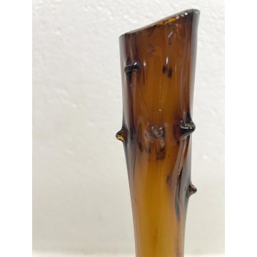 VASO BOTTIGLIA VINTAGE VETRO Murano COLOR AMBRA 24,5 cm/h BRUTALISTA ANNI '70
