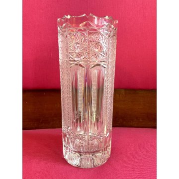 VASO CILINDRICO CRISTALLO BOEMIA MOLATO VINTAGE BOHEMIAN CRYSTAL VASE 30 cm/h