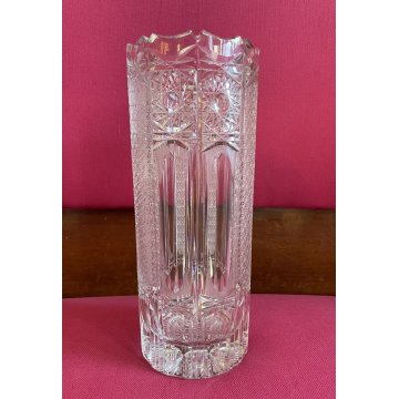 VASO CILINDRICO CRISTALLO BOEMIA MOLATO VINTAGE BOHEMIAN CRYSTAL VASE 30 cm/h