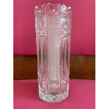 VASO CILINDRICO CRISTALLO BOEMIA MOLATO VINTAGE BOHEMIAN CRYSTAL VASE 30 cm/h