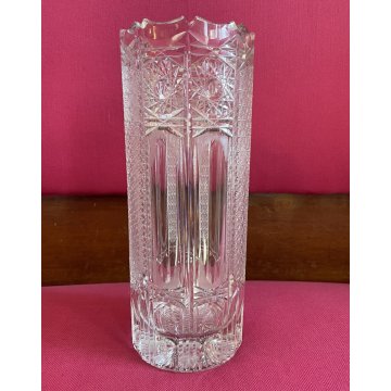 VASO CILINDRICO CRISTALLO BOEMIA MOLATO VINTAGE BOHEMIAN CRYSTAL VASE 30 cm/h