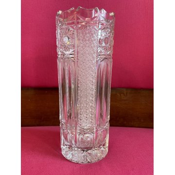 VASO CILINDRICO CRISTALLO BOEMIA MOLATO VINTAGE BOHEMIAN CRYSTAL VASE 30 cm/h