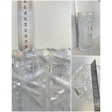 VASO CILINDRICO CRISTALLO BOEMIA MOLATO VINTAGE BOHEMIAN CRYSTAL VASE 30 cm/h