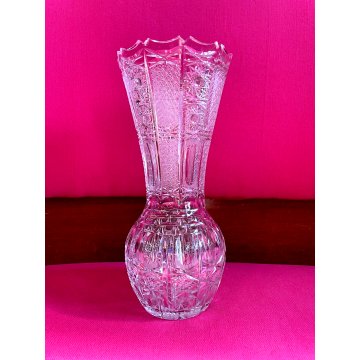 GRANDE VASO VINTAGE CRISTALLO di BOEMIA MOLATO BOHEMIAN CRYSTAL VASE 35 cm/h