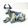 STATUINA DELFT MUCCA PORCELLANA CERAMICA DIPINTA BLU BIANCO STATUA SCULTURA 1900
