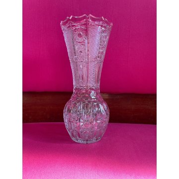 GRANDE VASO VINTAGE CRISTALLO di BOEMIA MOLATO BOHEMIAN CRYSTAL VASE 35 cm/h