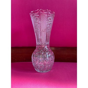 GRANDE VASO VINTAGE CRISTALLO di BOEMIA MOLATO BOHEMIAN CRYSTAL VASE 35 cm/h