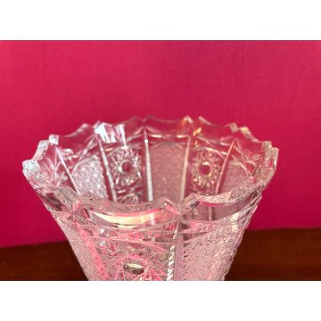 GRANDE VASO VINTAGE CRISTALLO di BOEMIA MOLATO BOHEMIAN CRYSTAL VASE 35 cm/h