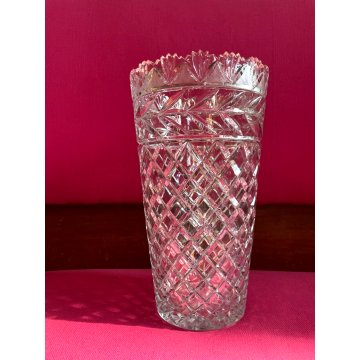 GRANDE VASO VINTAGE CRISTALLO di BOEMIA MOLATO BOHEMIAN CRYSTAL VASE 30,5 cm/h