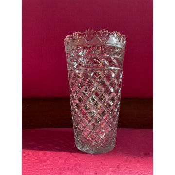 GRANDE VASO VINTAGE CRISTALLO di BOEMIA MOLATO BOHEMIAN CRYSTAL VASE 30,5 cm/h