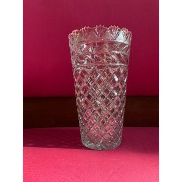 GRANDE VASO VINTAGE CRISTALLO di BOEMIA MOLATO BOHEMIAN CRYSTAL VASE 30,5 cm/h