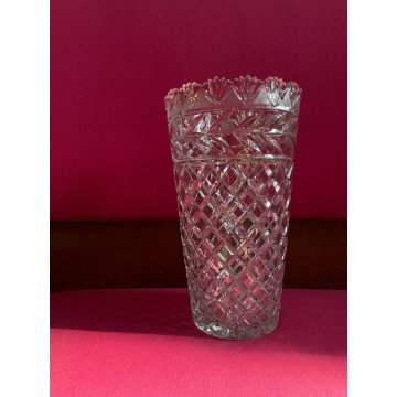 GRANDE VASO VINTAGE CRISTALLO di BOEMIA MOLATO BOHEMIAN CRYSTAL VASE 30,5 cm/h