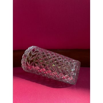 GRANDE VASO VINTAGE CRISTALLO di BOEMIA MOLATO BOHEMIAN CRYSTAL VASE 30,5 cm/h