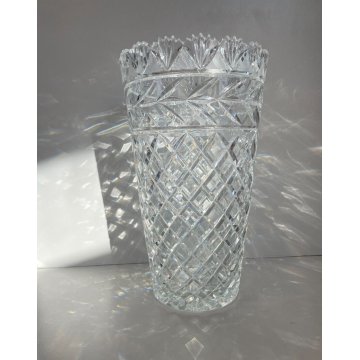 GRANDE VASO VINTAGE CRISTALLO di BOEMIA MOLATO BOHEMIAN CRYSTAL VASE 30,5 cm/h