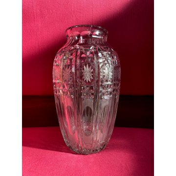 GRANDE VASO VINTAGE CRISTALLO di BOEMIA MOLATO BOHEMIAN CRYSTAL VASE 33 cm/h