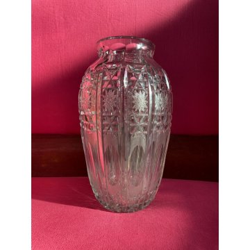 GRANDE VASO VINTAGE CRISTALLO di BOEMIA MOLATO BOHEMIAN CRYSTAL VASE 33 cm/h