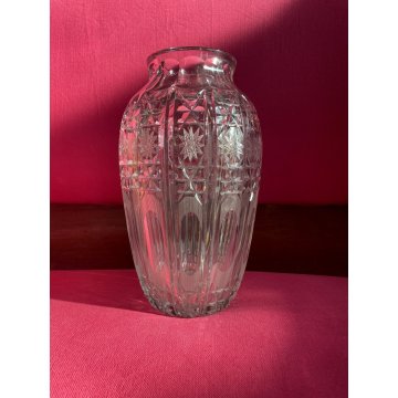 GRANDE VASO VINTAGE CRISTALLO di BOEMIA MOLATO BOHEMIAN CRYSTAL VASE 33 cm/h