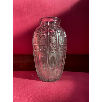 GRANDE VASO VINTAGE CRISTALLO di BOEMIA MOLATO BOHEMIAN CRYSTAL VASE 33 cm/h