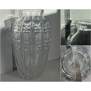 GRANDE VASO VINTAGE CRISTALLO di BOEMIA MOLATO BOHEMIAN CRYSTAL VASE 33 cm/h