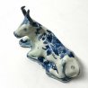 STATUINA DELFT MUCCA PORCELLANA CERAMICA DIPINTA BLU BIANCO STATUA SCULTURA 1900