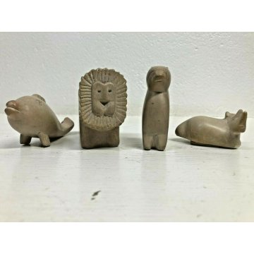 SET SCULTURE ANIMALI IN MARMO LEONE PESCE CONIGLIO RINOCERONTE MINIATURE ANIMALE