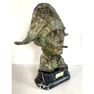 ANTICO BRONZO SCULTURA RITRATTO SOLDATO UFFICIALE Napoleonico SIGARETTA CAPPELLO