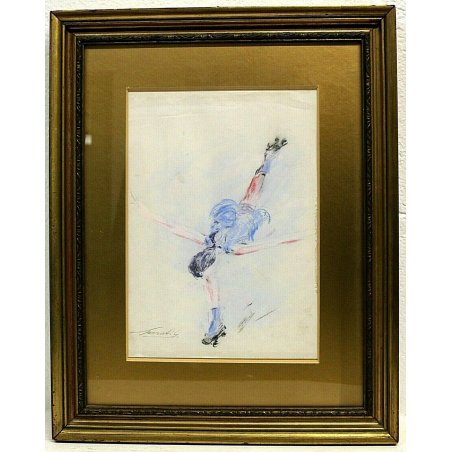 QUADRO DISEGNO GRAFITE PASTELLO RITRATTO FEMMINILE PATTINI ROTELLE FIRMATO '900 