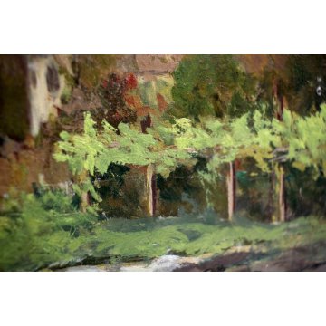 ANTICO QUADRO OLIO SU TELA C. Morosini "In Engadina" PAESAGGIO VEDUTA MONTAGNA 
