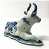 STATUINA DELFT MUCCA PORCELLANA CERAMICA DIPINTA BLU BIANCO STATUA SCULTURA 1900
