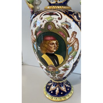 GRANDE VASO BIANSATO CERAMICA Cacf Faenza 900 dipinto MASCHERONE PAESAGGIO EPOCA