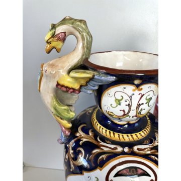 GRANDE VASO BIANSATO CERAMICA Cacf Faenza 900 dipinto MASCHERONE PAESAGGIO EPOCA