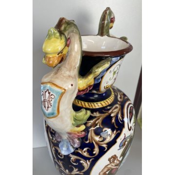 GRANDE VASO BIANSATO CERAMICA Cacf Faenza 900 dipinto MASCHERONE PAESAGGIO EPOCA