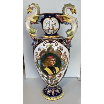 GRANDE VASO BIANSATO CERAMICA Cacf Faenza 900 dipinto MASCHERONE PAESAGGIO EPOCA