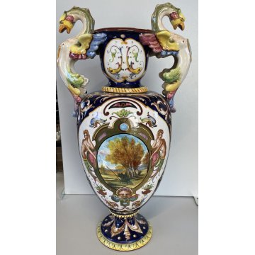 GRANDE VASO BIANSATO CERAMICA Cacf Faenza 900 dipinto MASCHERONE PAESAGGIO EPOCA