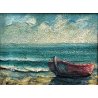 QUADRO DIPINTO F. Alberti MATERICO TECNICA MISTA RILIEVO PAESAGGIO MARINA BARCA