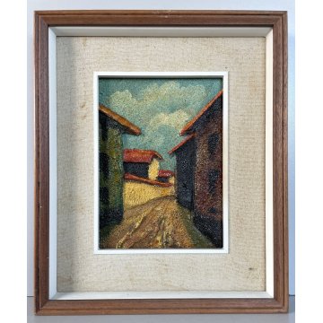 QUADRO DIPINTO F. Alberti MATERICO TECNICA MISTA SCORCIO ANTICO BORGO PAESAGGIO