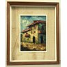 QUADRO DIPINTO F. Alberti MATERICO TECNICA MISTA SCORCIO CASALE CAMAPGNA 1972