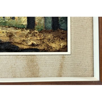 QUADRO DIPINTO F. Alberti MATERICO TECNICA MISTA SCORCIO CASALE CAMAPGNA 1972