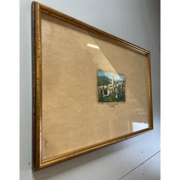 DIPINTO OLIO CARTA SPOLVERO Mirella Perego PAESAGGIO VEDUTA Bussana Vecchia '900