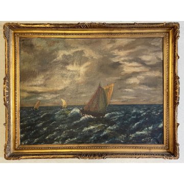 ANTICO GRANDE QUADRO OLIO T. Chiappa MARINA VELIERI MARE TEMPESTA BURRASCA '800