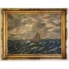 ANTICO GRANDE QUADRO OLIO T. Chiappa MARINA VELIERI MARE TEMPESTA BURRASCA '800