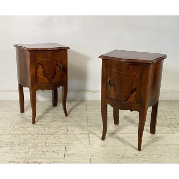 ANTICA Coppia Comodini LEGNO NOCE 1900 MOSSI BOMBATI STILE Luigi XI COMODINO OLD