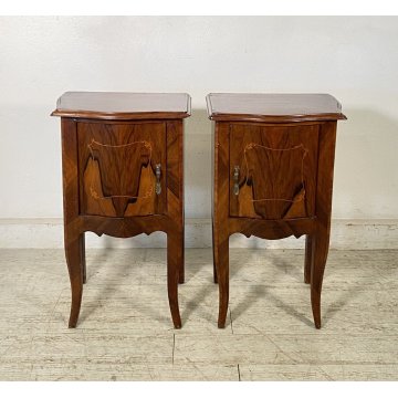 ANTICA Coppia Comodini LEGNO NOCE 1900 MOSSI BOMBATI STILE Luigi XI COMODINO OLD