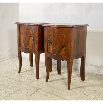 ANTICA Coppia Comodini LEGNO NOCE 1900 MOSSI BOMBATI STILE Luigi XI COMODINO OLD