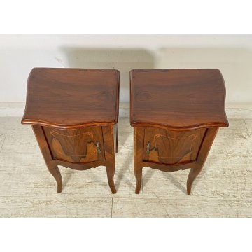 ANTICA Coppia Comodini LEGNO NOCE 1900 MOSSI BOMBATI STILE Luigi XI COMODINO OLD