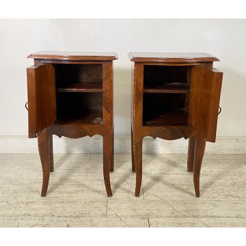 ANTICA Coppia Comodini LEGNO NOCE 1900 MOSSI BOMBATI STILE Luigi XI COMODINO OLD