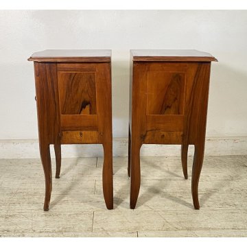 ANTICA Coppia Comodini LEGNO NOCE 1900 MOSSI BOMBATI STILE Luigi XI COMODINO OLD