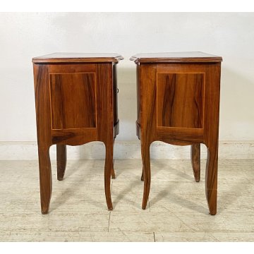 ANTICA Coppia Comodini LEGNO NOCE 1900 MOSSI BOMBATI STILE Luigi XI COMODINO OLD